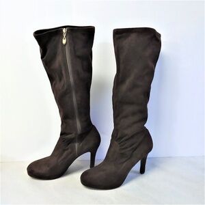 Tahari Boots Chocolate Brown Faux Suede Knee High‎ Heeled Womens 9.5